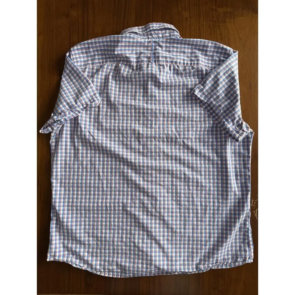Banana Republic Men's Stretch Poplin Slim Fit Pink/Blue SS Button Down - Size XL